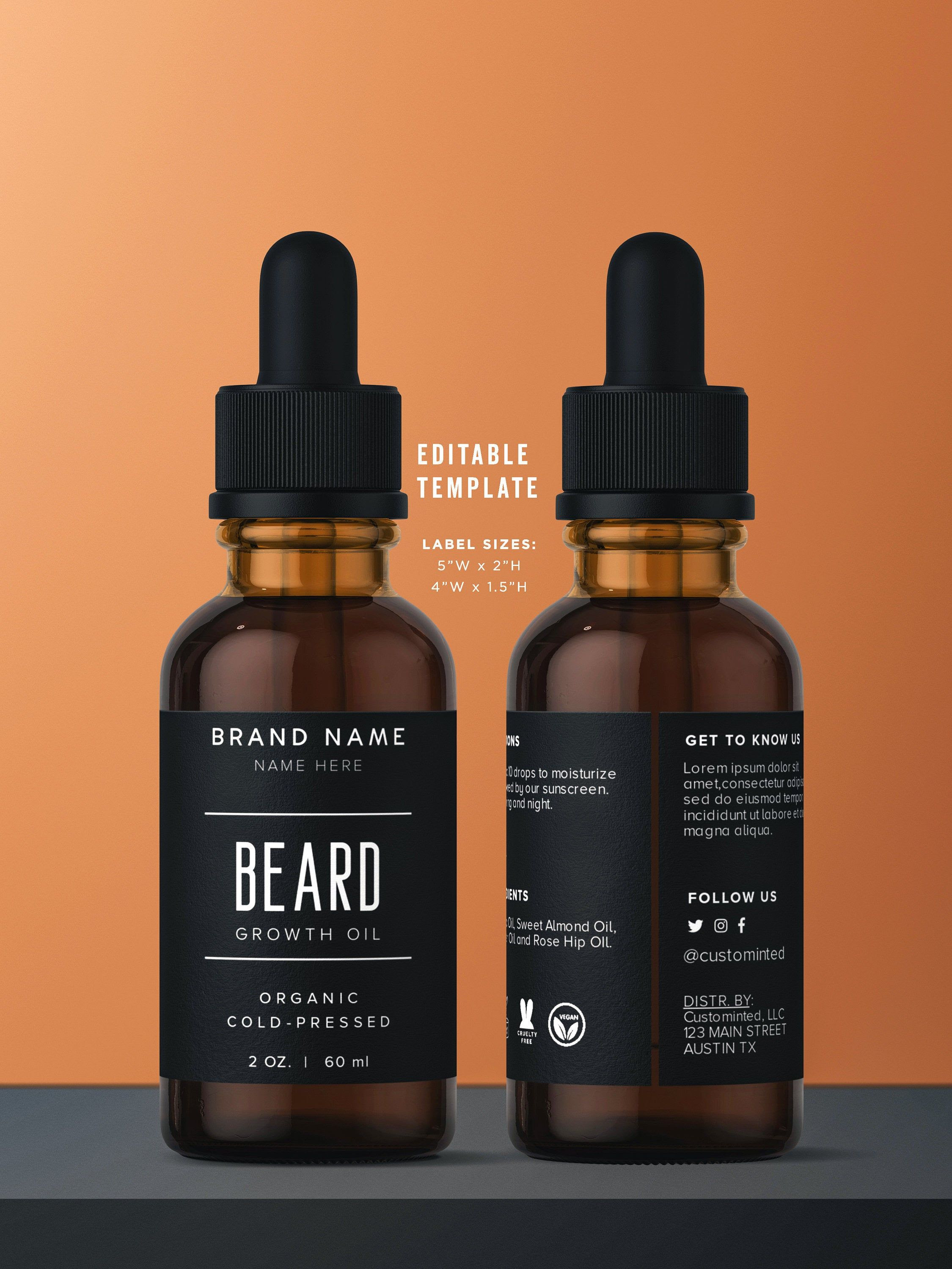 Editable Dropper Bottle Label DIY Beard Growth Oil Label Essential
