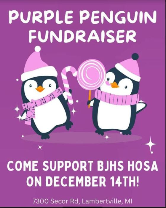 Purple Penguin Fundraiser Come support BJHS HOSA on December 14th!