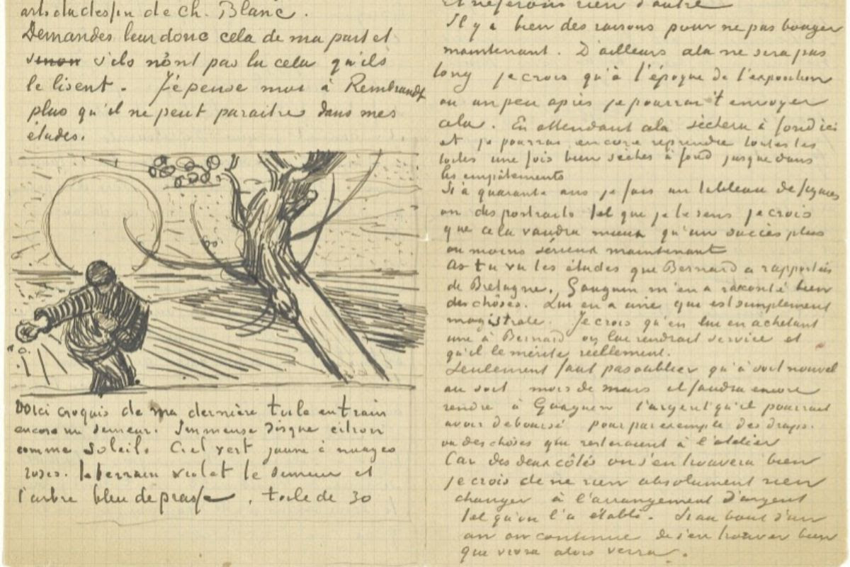 Boceto de 'El campesino sembrando' en una de las cartas de Van Gogh.