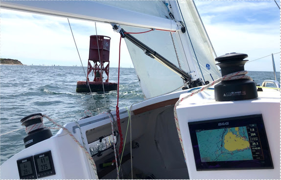 J/9 sailing past 1 BI Buoy at Block Island