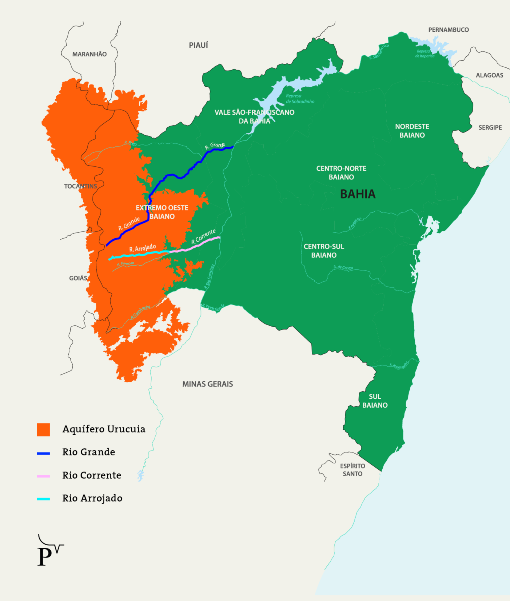 Mapa mostra a extensão dos rios afluentes do São Francisco, no oeste baiano