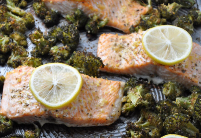 One-Pan Garlic Roasted Salmon and Broccoli