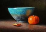 "Raku Turquoise Bowl and Clementine" - Posted on Saturday, February 21, 2015 by Mary Ashley