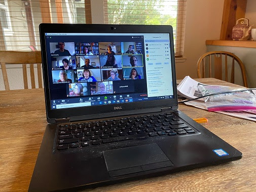 Laptop with a phonebanking Zoom session