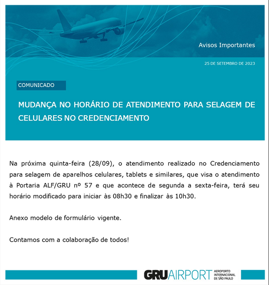 COMUNICADO GRU AIRPORT  - Mudança