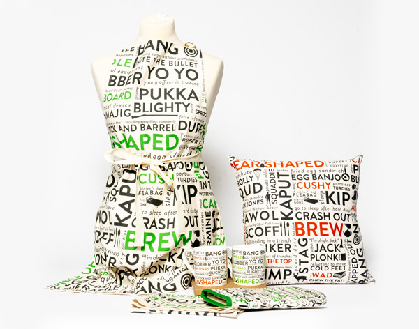 The Army Slang range including apron, cushion and more