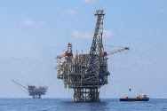 A view of the Israeli 'Yam Tethys' natural gas processing rig.