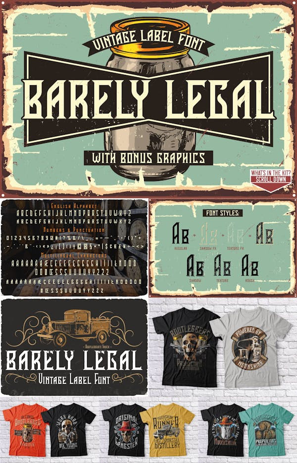 Barely Leagle Vintage Label Font with Bonus Graphics