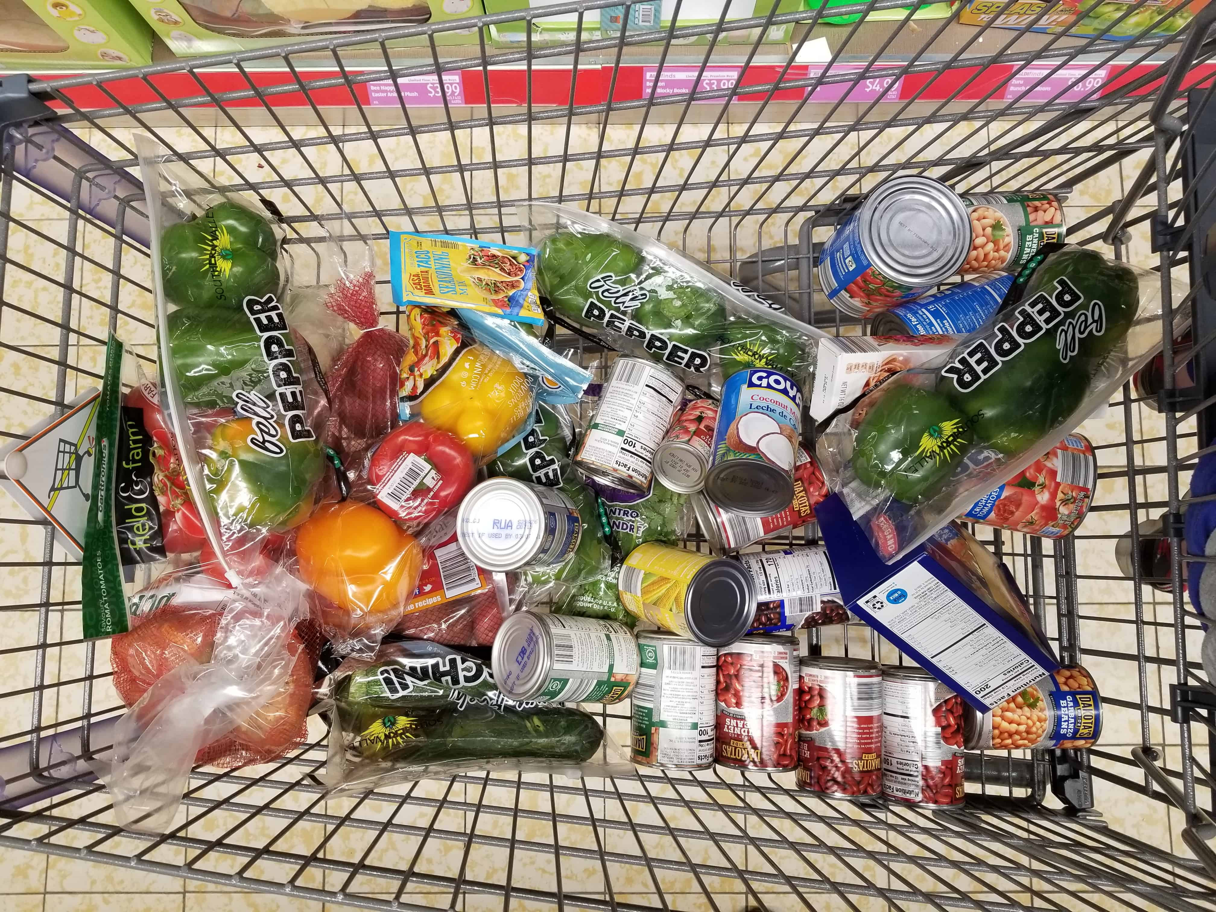 aldi haul grocery cart for vegan meal prep
