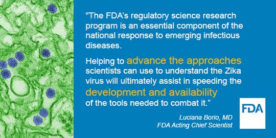 The FDA's regulatory science research program is an essential component of the national response to emerging infectious diseases.