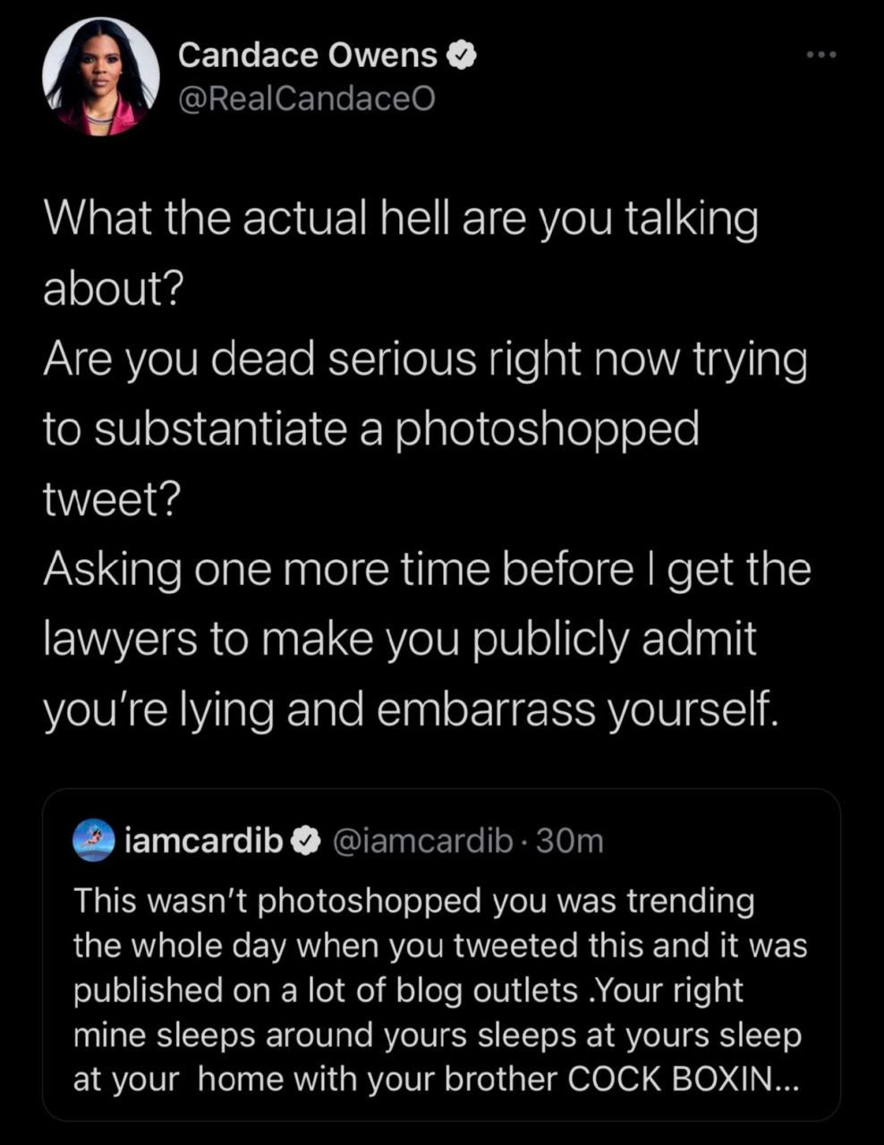 Cardi B and Candace Owens fight dirty and threaten to sue each other over Cardi