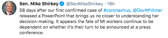 Sen. Mike Shirkey Tweet