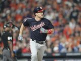 Washington Nationals&#39; Ryan Zimmerman hits a home run during the second inning of Game 1 of the baseball World Series against the Houston Astros Tuesday, Oct. 22, 2019, in Houston. (AP Photo/David J. Phillip) ** FILE **