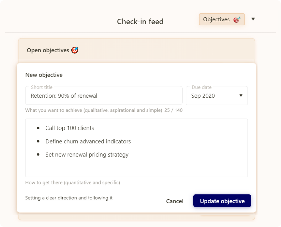 Preview of the objective creation form in Popwork