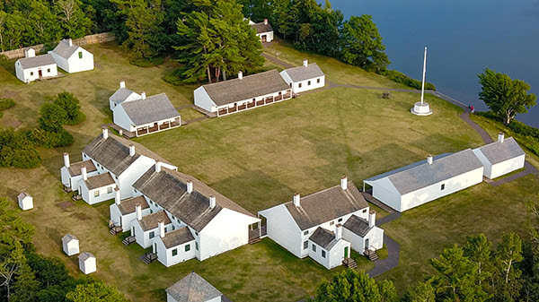 An aerial view of Fort Wilkins Historic State Park is shown.