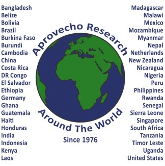 Image of the globe with a list of countries Aprovecho has worked in