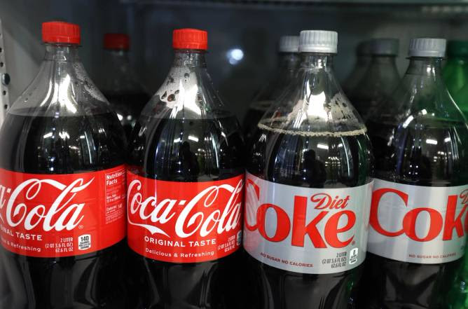 Plastic bottles of Coca-Cola and Diet Coke