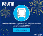 PayTM- Happy Hours 50% cashback on BUSES