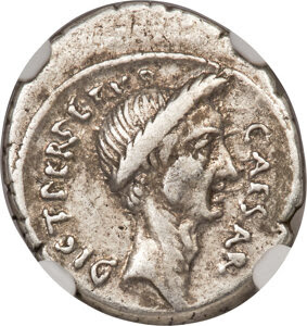 Julius Caesar, as Dictator (49-44 BC). AR denarius (19mm, 3.95 gm, 3h). NGC Choice VF 4/5 - 4/5