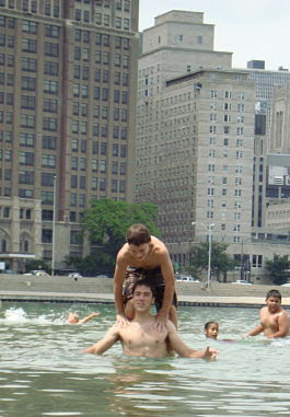 Students Jake Ilson and Eric Rhodes swimming in Lake Michigan Students Jake Ilson and Eric Rhodes swimming in Lake Michigan