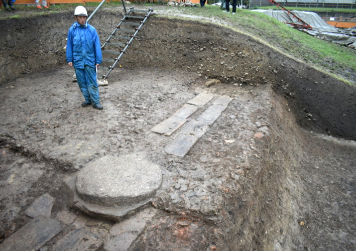 Platform stones for a Buddhist lecture hall at the Sai-ji temple excavation site. Photo by Masateru Sawaki. From mainichi.jp