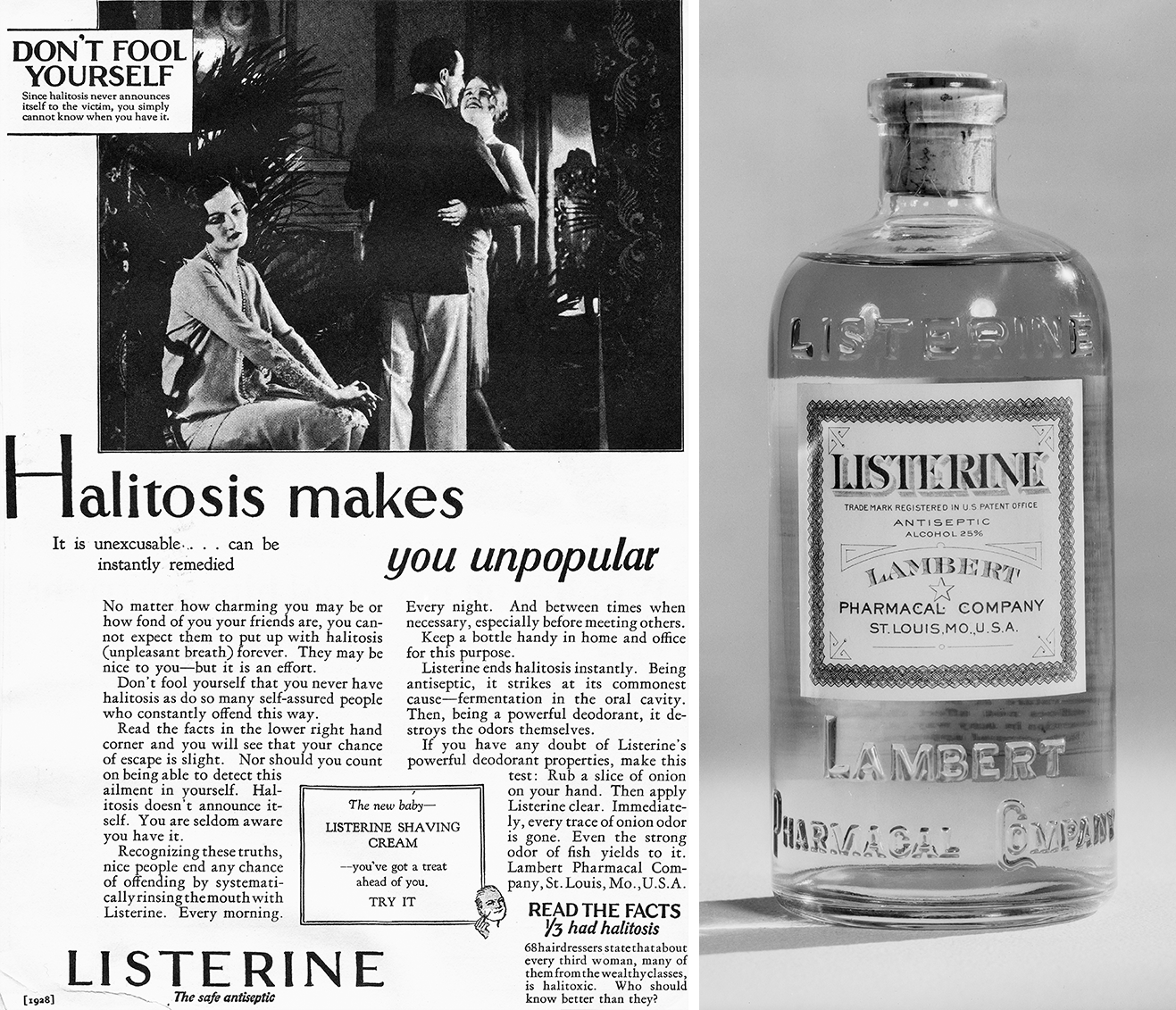 An ad for Listerine and a bottle of Listerine