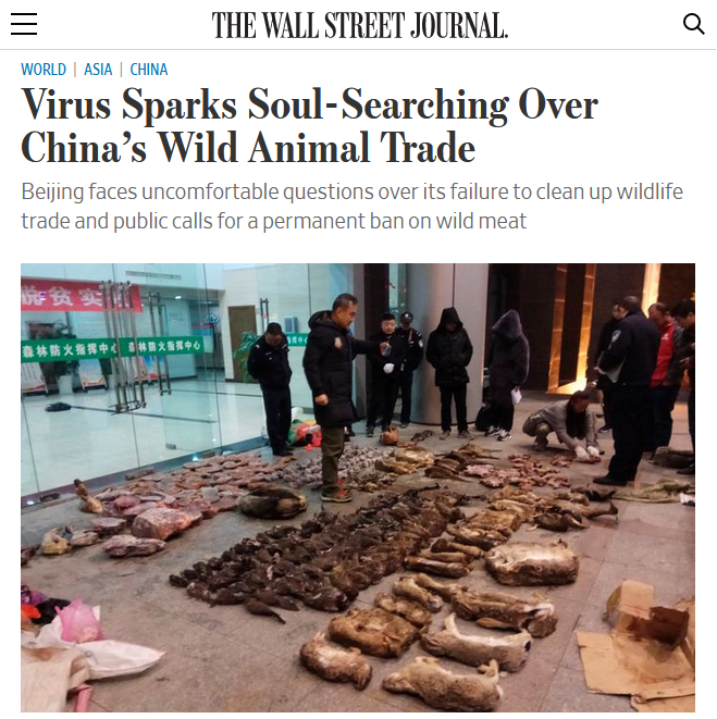 WSJ: Virus Sparks Soul Searching Over China's Wild Animal Trade
