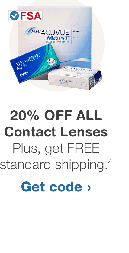 20% OFF ALL Contact Lenses Plus, get FREE standard shipping