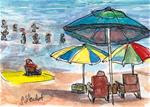 ACEO Day at the Beach Umbrellas Swimming Ocean Seascape Penny StewArt - Posted on Thursday, April 2, 2015 by Penny Lee StewArt