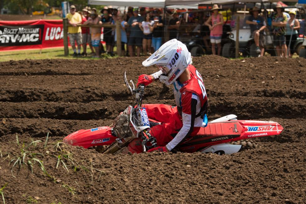 Jett Lawrence clinched the 250 Pro Sport moto one win yesterday.