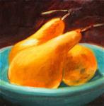 Golden Pears In A Blue Bowl - Posted on Sunday, November 30, 2014 by Cietha Wilson