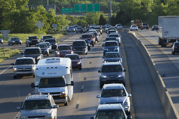 Traffic on I-235 in Oklahoma City