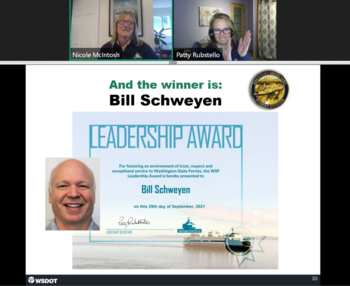 Photo of virtual meeting award presentation