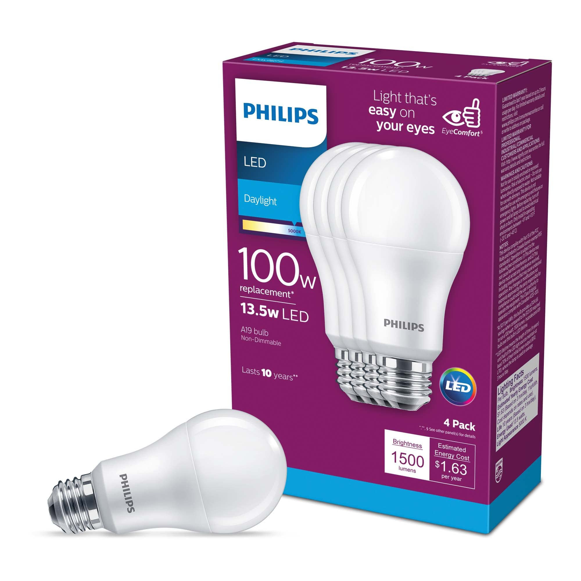 Philips LED Non-Dimmable A19 Frosted Light Bulbs