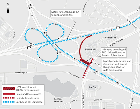 Northbound I-494 to Eastbound TH 212 Detour