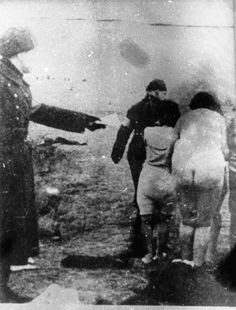 Naked women being forced to undress and led to an extermination site in Latvia.. All of the killing was being filmed by German soldiers. World War Two