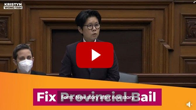 MPP Wong-Tam in the legislature with the caption "fix provincial

bail