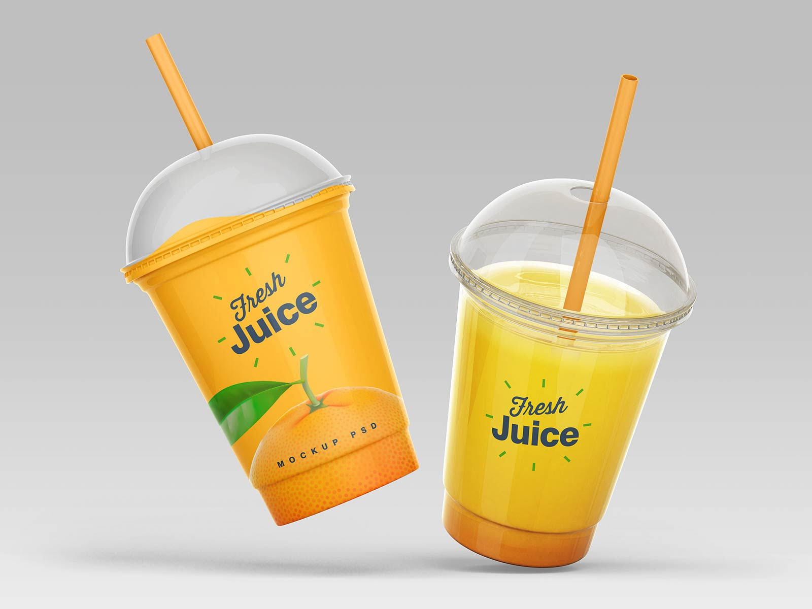 4 Free Clear Plastic Disposable Juice Cup With Dome Lid Mockup PSD Set