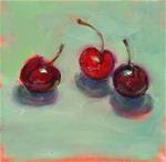 Three Cherries,still life oil on canvas,6x6,price$200 - Posted on Saturday, February 7, 2015 by Joy Olney