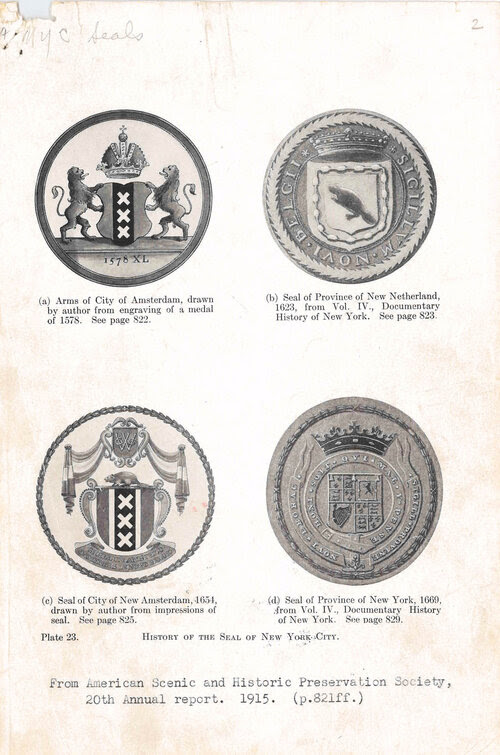 Evolution of the City Seal, NYC Municipal Library vertical files.