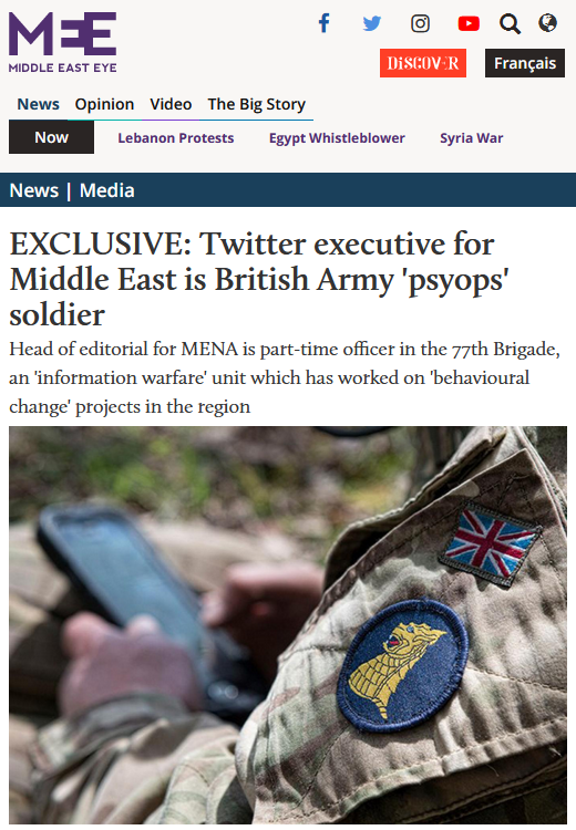 Middle East Eye: Twitter executive for Middle East is British Army 'psyops' soldier