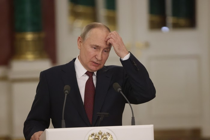 Vladimir Putin during his briefing after the State Council meeting at the Grand Kremlin Palace on December 22, 2022