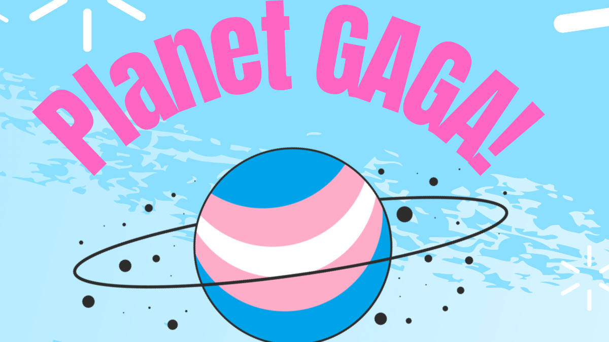 planet in space in trans pride colours pink and blue and white