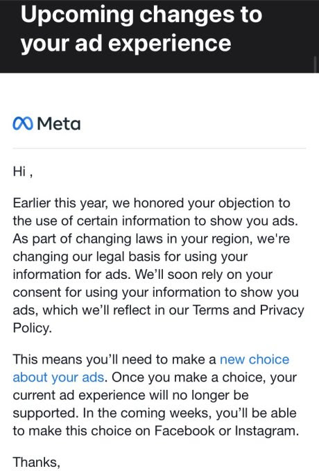Meta ads choice change email