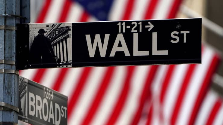 Wall Street sign against an American flag