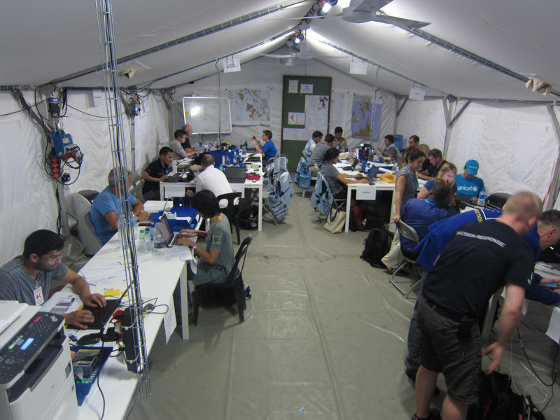 Aid workers gather together to coordinate relief efforts. Inveneo worked with over 20 major NGOs in the past few months.