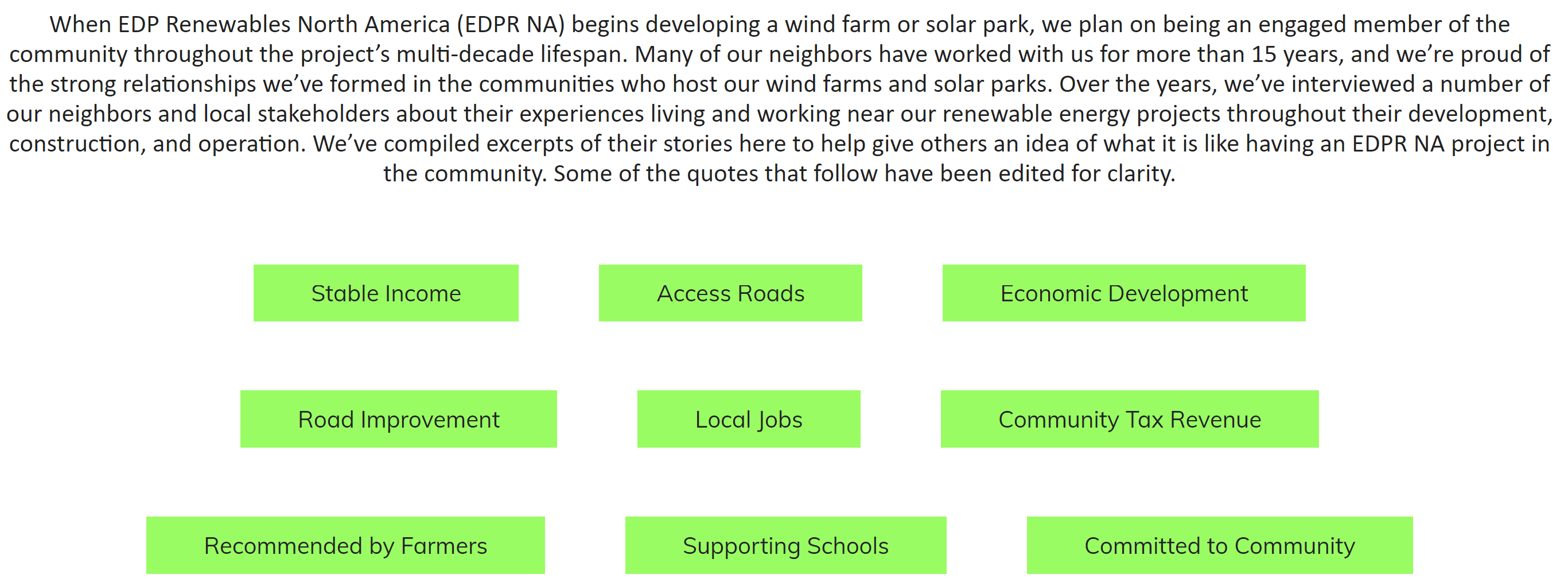 Local Benefits of EDPR NA's Projects
