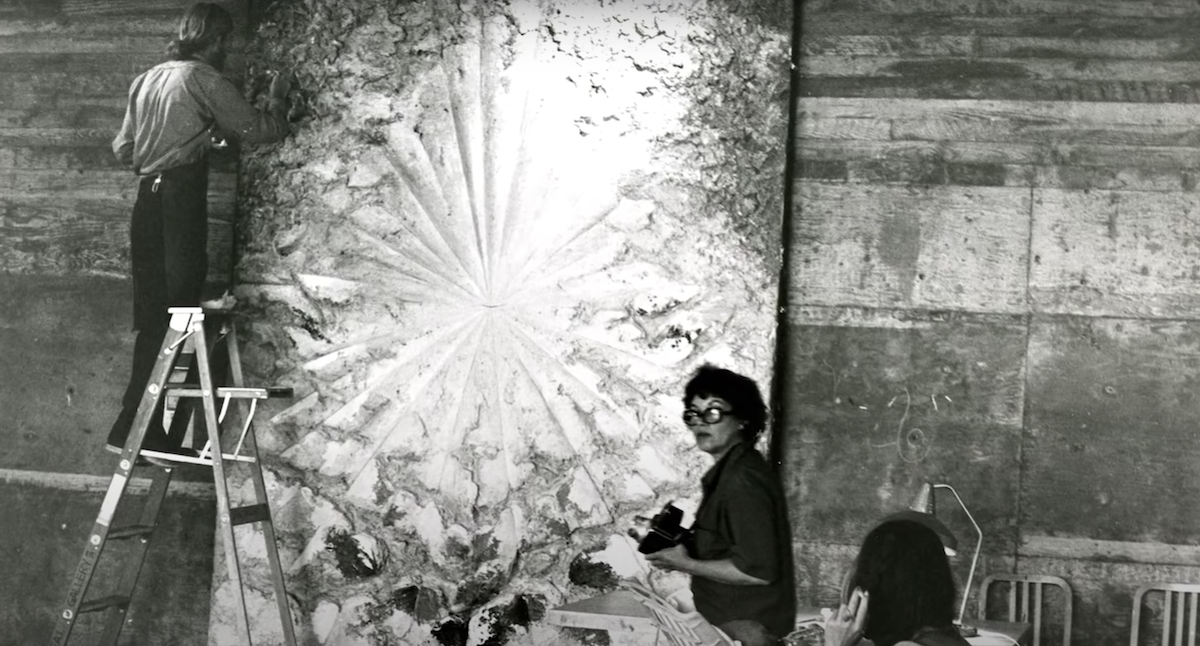 Jay DeFeo in front of The Rose at the San Francisco Art Institute