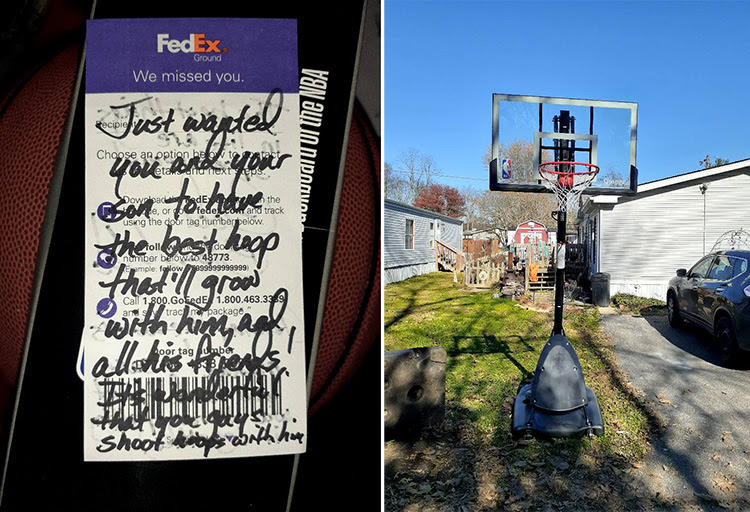 FedEx driver's note left on a boy's surprise basketball hoop