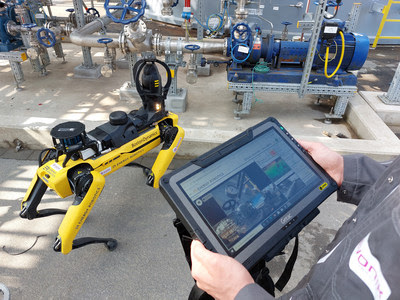 Evonik relies on Getac's F110-EX to control the robot and teach it auto-mated inspection routes around the facility.